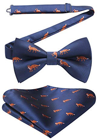 HISDERN Herren Fliege und Einstecktuch-Set bereits Verstellbar Marineblau Fliegen & Einstecktuch Set für Hochzeit anzug