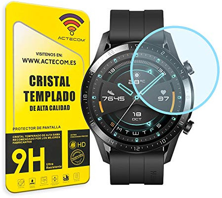 actecom® Protector de pantalla compatible con Huawei Watch GT2 Cristal Vidrio Templado Case Friendly 9H 2.5D (1 Unidad)