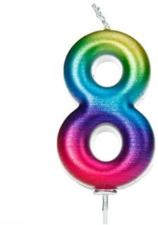 Anniversary House Colourful Rainbow Metallic Candle, Number 8, 8th Birthday Cake Topper, 7 Centimeters, AHC06/8