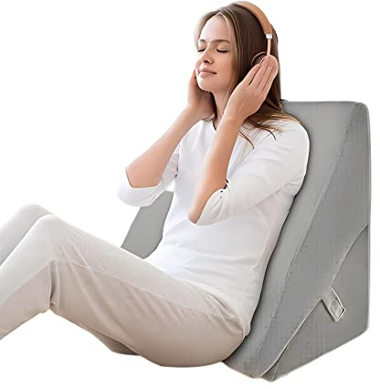 COSTWAY Keilkissen Lesekissen Rückenkissen Beinkissen, Memory Foam Bezug Waschbar, Reflux Kissen Erwachsene Bettsitzkissen Ergonomisch Venenkissen Relaxkissen für Bett & Sofa, 58x36x50,5cm (Grau)