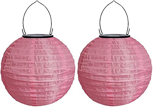 Youning Solar Lampions Außen Wetterfest, LED Solar Lampion Garten Laterne, Papier Laterne Lampenschirm Lampion Runde Laterne Papierlampions zum Dekorieren 20cm (2pcs Rosa)
