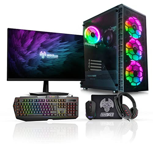 ADMI Gaming PC Package: AMD Ryzen 5 5600G 4.4GHz Boost CPU | B450M | 16GB 3200MHz DDR4 | 1TB HDD | 300mbps WiFi | Windows 10 |Gaming Case | 24 Monitor, Keyboard, Mouse and Headset