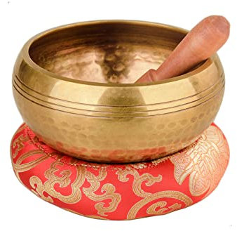 Glocke Metall Klangschale Set Schlägel Kissen Blume des Lebens Muster geschlagene Schale tibetische Klangschale buddhistische Meditation, 7 cm