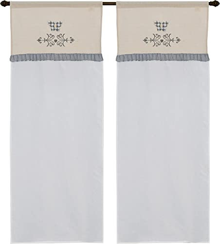 coppia di tendine a vetro da cucina art valence shabby tessutto effetto lino seta in poliestere con applicazione farfalla motivo scozzese e inserti provenzali mis 60x240cm dis gran tirolo grigio