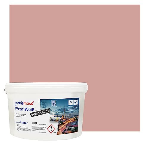 Preismaxx Profiweiß Wandfarbe rot 5L, hohe Deckkraft, Dispersionsfarbe innen, Innenwandfarbe Raumfarbe antikrot deckend, Deckkraftklasse 2, matt Innenfarbe Profi Qualität