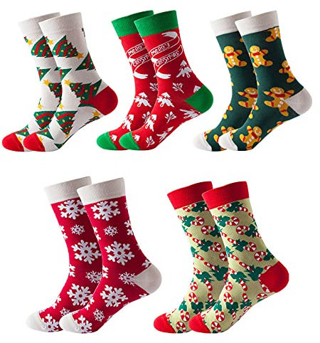 GEYIWSSXY Weihnachtssocken Damen Lustige Baumwolle Socken Weihnachts Sneaker Socken Weihnachtsmotiv Bunte Socken Damen Christmas Socks 5 Paare