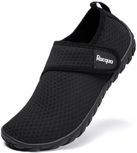 Racqua Wasserschuhe Schwimmschuhe Damen Strandschuhe Herren Badeschuhe Mit Klettverschluss Schwimmen Strandschuhe Frauen Barfuss Schnelltrocken Wasserschuhe Unisex Schwarz EU47