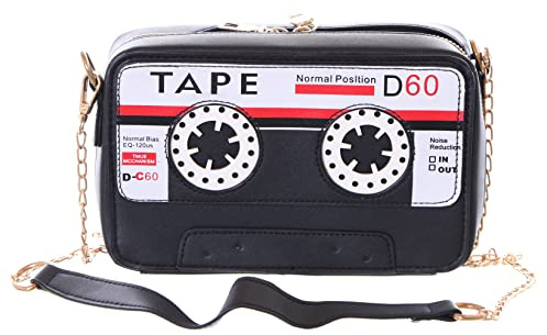 Kawaii-Story LB-6076-2 Schwarz Kassetten Walkman Form Retro 18cm Schulter Tasche Damen Pu