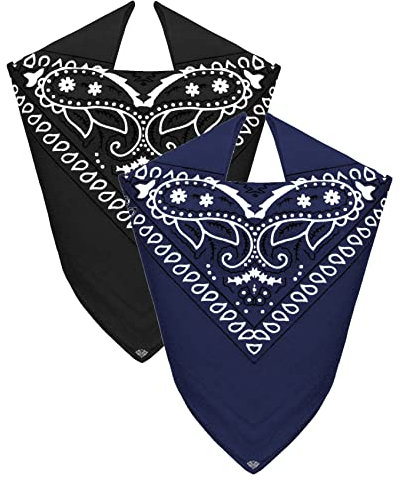 Van Der Rich ® - Set 2 Bandanas aus 100% Baumwolle Halstuch für Herren Damen (Schwarz-Marine, One Size)