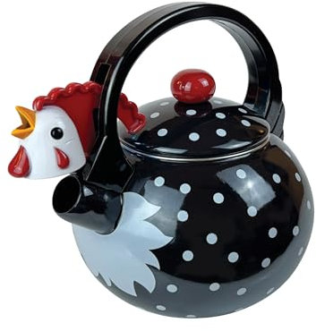 Trenton Gifts Bollitore da tè a fischietto, smaltato su acciaio con design a gallo, accessori da cucina carini - Bollitore da 1,6 litri