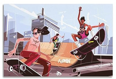 JONZA Skateboard-Poster, Urban Skateboard, dekoratives Gemälde, Leinwand, Wand und Kunstbild, Familienschlafzimmer, 50 x 75 cm