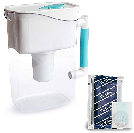 Phox Wave 11-Cup Water Filter Pitcher with Refillable Cartridge, Fridge-Door Size | 30-Day Supply (Clean Pack)