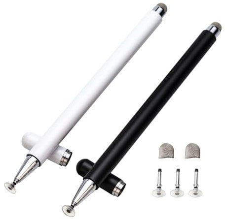 Twiller Stylus Pen, Universal Tablet Pens Touch Screen for All Tablet, Tablet Pen with Magnetic Cap for Apple/iPhone/iPad pro/Mini/Air/Android/Microsoft and Other Devices 2 Pack Black White