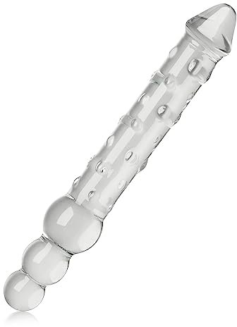 SXOVO 25cm Dildo in Vetro a Doppia Estremità, Dildo con 3 Perle Rotonde e Pene Realistico, Palline Anali per Massaggio Prostatico, Sex Toy in Vetro per Coppia Uomo Donna (M)