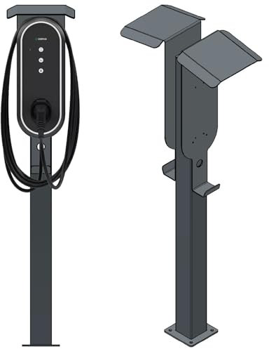 DIE-LADESÄULE - DUO-Ladesäule, Standfuß, Stele, Base für 2x E.ON eBox Wallbox - aus Edelstahl - mit Dach und Kabelhaken - pulverbeschichtet - anthrazit - deutsche Herstellung