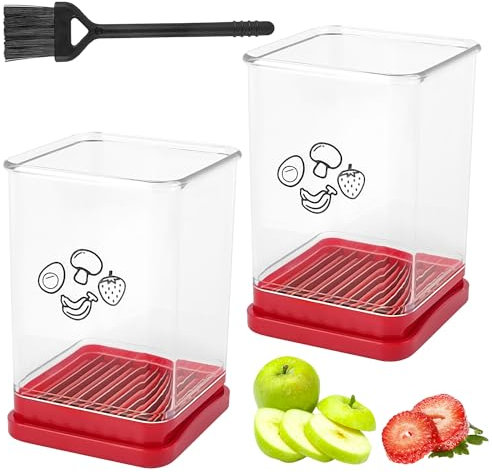2 Pièces Coupe-Fruits, Trancheuse à Fruits Livré avec 1 Pinceau, Coupe Pomme, Cup pour Coupe Oeuf Légumes, Gadget Cuisine, pour Fraises, Oeufs, Pomme, Bananes