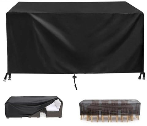 HNKDKJ Gartenmöbel Abdeckung Multi Größe Abdeckplane für Gartenmöbel 420D Oxford Gewebe Schutzhülle Gartentisch Abdeckung für Möbelsets Tische und Stühle Abdeckhaube 220x100x85cm(LxWxH)-Schwarz