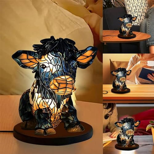 Niedliches 3D Hochlandkuh Nachtlicht,USB-Nachttischlampe,Energiesparend Bauernhaus-Kuh kleine Nachttischlampe,LED-Tischlampe Tischlampe Schreibtischlampe für Schlafzimmer Wohnzimmer Kinderzimmer (B)