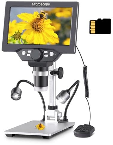 Koolertron 7'' Digital USB Microscope, Digital Microscope with 32g Tf Card, 1200x Magnification,12 Million Pixels 1080p Handheld Camera Video Recorder,Pc Viewing,Rechargeable Battery,Auxiliary Light