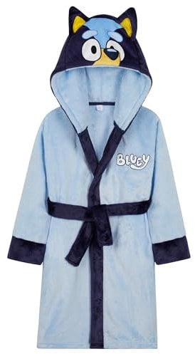 Bluey Girls Fleece Dressing Gown with Hood and Tie Waist, Cosy Robe - Gifts for Girls (Blue, 2-3 Years)
