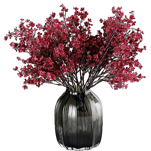 JAKY-Global Künstliche Blumen 12 Stück Getrocknete Unechte Seide Blumen Babysbreath Pflanze Dekoration für Hochzeit Sträuße Haus Garten Party Blumenschmuck (Weinrot)