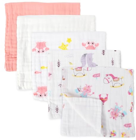 Lanjue 5 Stück Spucktücher Baby, Weiche Mulltücher Baby 50x25 cm aus Baumwolle, 6 Lagig Saugstark Waschlappen Baby Mullwindeln für Jungen Mädchen (Rosatöne)