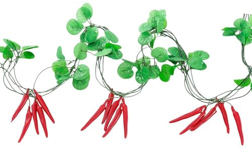 LOVIVER 3 Stück Künstliche Gefälschte Weinrebe mit Chili und Blättern, Balkon Deko, Kunstpflanze Girlande, Grünpflanze für Indoor Outdoor Garten Party Wanddekoration, 230 cm/Stück