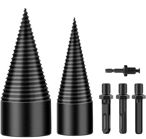 Holzspalter Bohrer Set mit 4pcs Bohrgriffe 42mm+32mm, Stahl-Kegelbohrer Hochgeschwindigkeits Spiralkegel Bohrer Set für Splitter Holzspalter mit kleinerem Durchmesser
