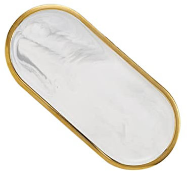 WESIEVYA Plateau De Service Oval Avec Motif Marbré Et Bord Doré Organisateur De Table Pour Desserts Cosmétiques Et Décorations Pour Hôtel Salle à Manger Et Bureau