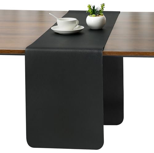 Myir JUN Tischläufer, Tischläufer Modern Tischläufer Abwaschbar Tischläufer Outdoor Doppelseitige Leder Tischläufer Wasserdicht rutschfest und zur Dekoration verwendbar 30 X 140 cm(Schwarz)