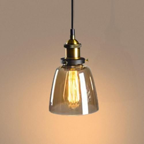 Lámpara Colgante Interior Vintage Industrial Retro E27 Ámbar Tulipa de Cristal Lámpara de techo para Dormitorio Salón Cocina Comedor