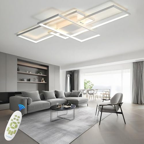 TJSC LED Deckenleuchte Modern Deckenlampe Wohnzimmer, Weiß Dimmbar Wohnzimmerlampe, Rechteckige Deckenstrahler Mit Fernbedienung, Schlafzimmerlampe Groß Deckenbeleuchtung für Wohnzimmer, 80cm
