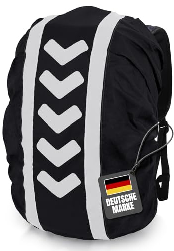 FLEXEO Regenschutz Rucksack-Cover mit Reflektoren (42-55L) Wasserabweisende Regenhülle für Rucksäcke, Regenschutzhülle, Raincover, Regencover, Regenhaube, Rucksackhülle reflektierend (Schwarz)
