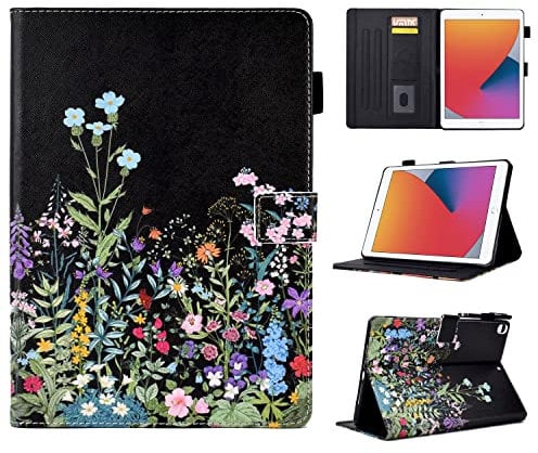 BYCeKe Case for iPad 9.7-inch 2018/2017 Release iPad 6th/5th Generation Case, Slim Lightweight Smart Folding Stand Cover Protetcive Shell Case with Pencil Holder Auto Wake/Sleep, Black Flower