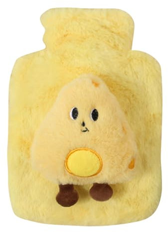 Cosy Fluffy Soft Plush Cute Pattern Hot Water Bottle with Removable & Washable Soft Cartoon Bottle Cover, Great Gift for Seniors & Children (Yellow)