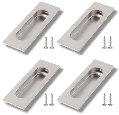 Keboyoe 4 Piezas Tiradores de Puertas Correderas Empotrados Tiradores Empotrados Puerta Corredera Tirador Embutido Puerta Corredera Acero Inoxidable con Tornillos para Muebles Armarios Gabinete Cajón