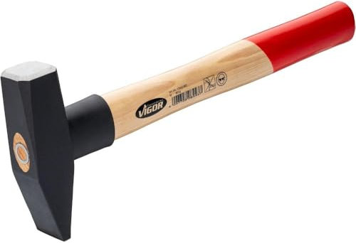ViGOR Martello da fabbro V2662-800 800 g, manico in legno di hickory con protezione dagli urti in gomma, lunghezza 350 mm, per lavori potenti e precisi
