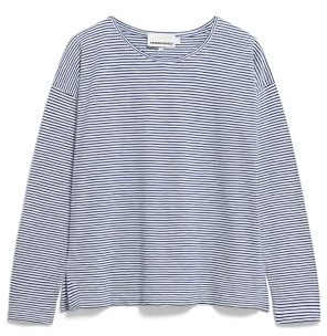 ARMEDANGELS Damen Longsleeve aus Bio-Baumwolle XIANAA Stripes Loose Fit Oatmilk-Lapis Blue XL