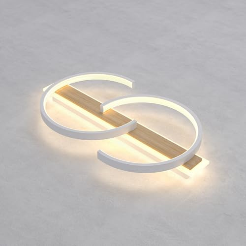 Deckenlampe led deckenleuchte Dimmbar ,45W Doppelkreis-Deckenleuchten aus Bambus Holz , 40cm Modern Deckenleuchte, Einfach Wohnzimmerlampe mit Fernbedienung geeignet für Wohnzimmer Schlafzimmer Büro.