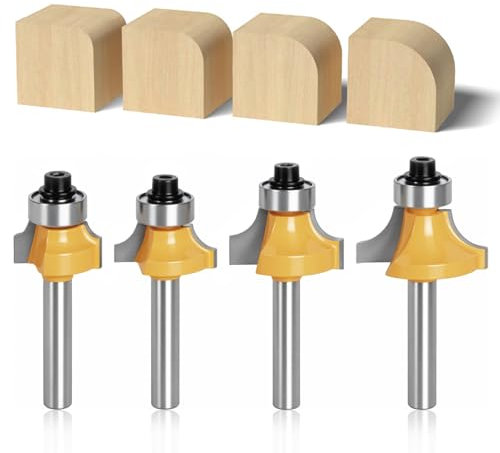 Fhioevt 4 piezas Fresas para Madera 6.35mm Vástago Brocas de Enrutador Fresa Madera Fresa Punta Redonda Fresadoras Madera 5/16 3/16 1/4 1/8 Puntas de Router para el Trabajo de la Madera