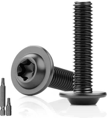 25 viti a testa bombata nere M5 x 25 mm, viti a testa piatta con flangia Torx, viti 304, in acciaio inox con disco A2 V2A, filettatura completa in ossido con 2 chiavi T25 Torx, per ponteggi in legno