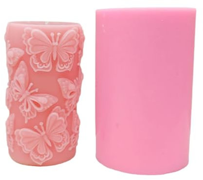 Saiyana Moldes de silicona,Mariposa Redonda Vela Molde de Silicona Mariposa Patrón de Tallado de Vela Mariposa Resina Cilíndrica Moldes de Yeso (Cilindro 2)