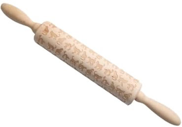 SECFOU Nudelholz Holz Mit Katzenprägung Langlebiger Teigroller Mit Rutschfestem Griff Zum Backen Von Keksen Pasta Und Teig Für Haus Bäckerei Oder Geschenk