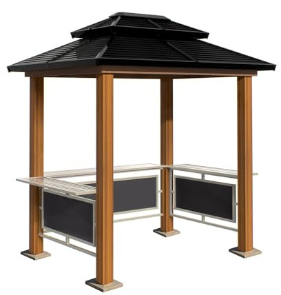 Sojag Aluminium Grillpavillon Maui | Pavillon in Holzoptik mit verzinktem Stahldach | 3 Seitenablagen | Wetterfest & Rauchabzug | Ganzjährig nutzbar | 158x249x278 cm
