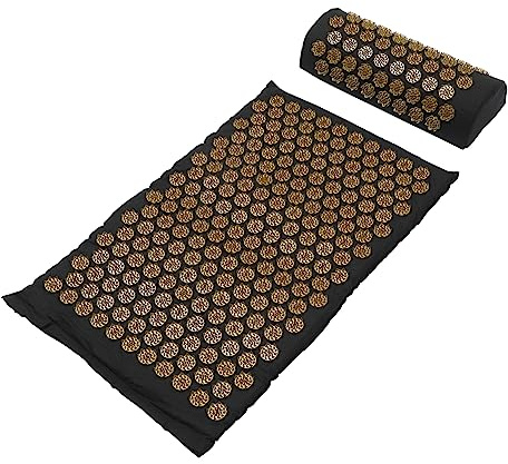 Akupressur Massagematte Schwarz und Shiatsu Massagekissen 2 Stück | Tasche, Baumwollstoff und Abs, Leicht, Waschbar, Kompakt Verstaubar, für Entspannte Anwendungen