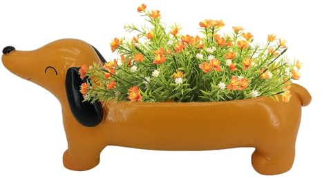 Generisch Pflanztopf Hund Dackel Sukkulenten Pflanztöpfe Dackel Übertopf Harz Cartoon Tier-Blumen Pflanztöpfe, Dackel Sukkulenten Übertopf Für Hund Blumentopf Outdoor Dekoration
