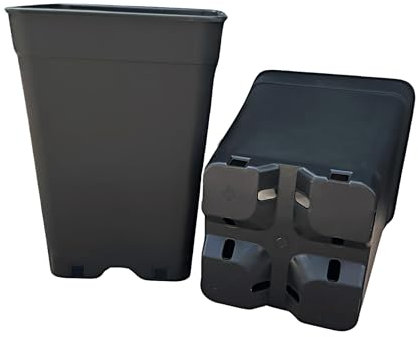Growcery Heavy Duty Square Plastic Plant Pots - Extra Thick Sturdy Black Nursery Containers for Indoor Outdoor Gardening, Available in 0.5L, 1L, 2L, 3.5L, 5L, 6.5L, 7L, 11L, 14L, 18L & 25L (5, 1L)