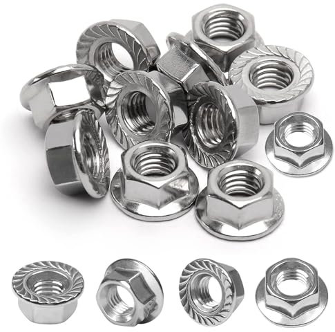 15 PezziDadi Flangiati M10, Dadi Esagonali M10 con Flangia, Dadi Autobloccanti in Acciaio Inox DIN 6923, Dado Esagonale con Dente di Bloccaggio con Denti