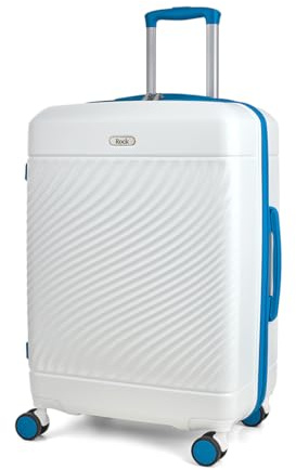 Rock Love Island Medium 75L Hard Shell Suitcase - White & Blue | Durable Lightweight Build - 360 Degree Swivel Wheels, Telescopic Handle - Medium 66 x 46 x 30cm - Ideal for Style Seekers