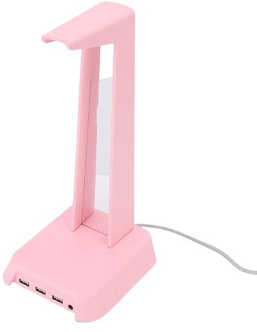 ASHATA RGB Kopfhörer Ständer mit 3 USB Anschlüssen, Schreibtisch Gaming Headset Ständer mit Bunter Beleuchtung, Kopfhörer Halter Aufhänger Kopfhörer Halterung für Gaming Stationen (PINK)